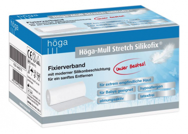 Höga-Mull Stretch Silikofix 10 cm x 5m weiß - Fixierverband mit moderner Silikonbeschichtung für ein sanftes Entfernen