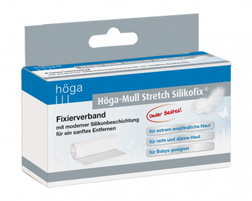 Höga-Mull Stretch Silikofix 10 cm x 1m weiß - Fixierverband mit moderner Silikonbeschichtung für ein sanftes Entfernen