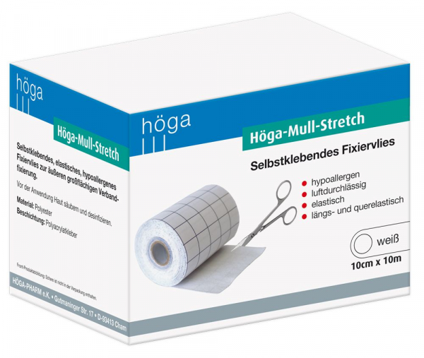 Höga-Mull-Stretch, selbstklebendes Fixiervlies, weiß
