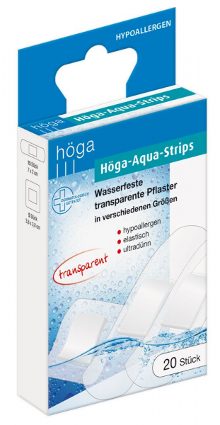 Höga-Aqua-Strips wasserfeste, transparente Pflaster, 20 Stück in verschiedenen Größen