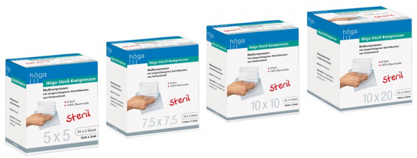 Höga-Steril-Kompressen, sterile Mullkompressen, 8-fach-gelegt
