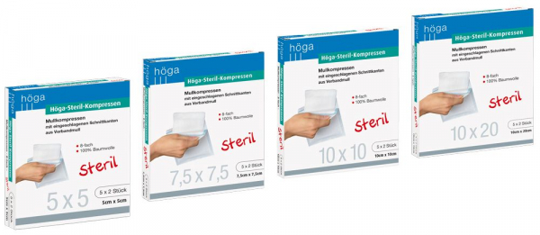 Höga-Steril-Kompressen, sterile Mullkompressen, 8-fach-gelegt